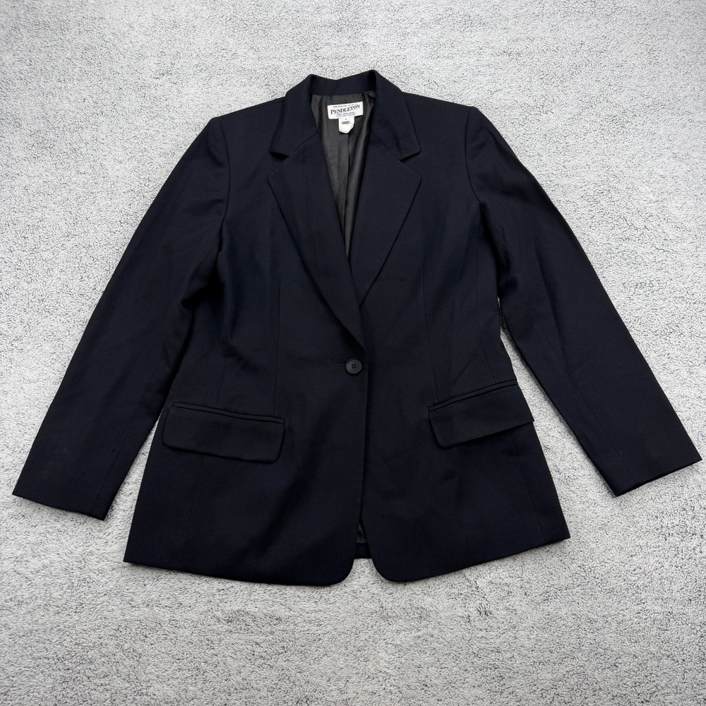 Vintage Pendleton Blazer Womens 6 Navy Blue Virgin Wool One Button USA Made READ